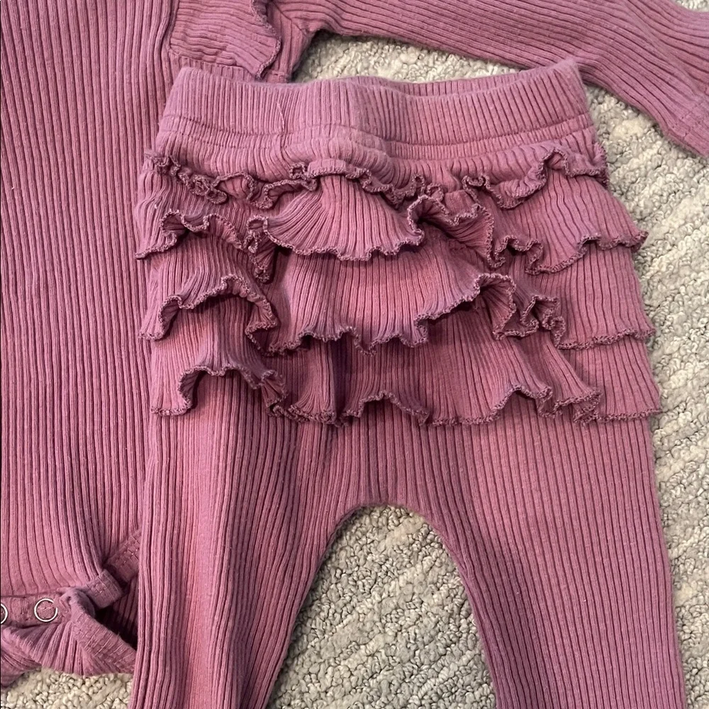 Kids Ribbed Matching Set in Mauve